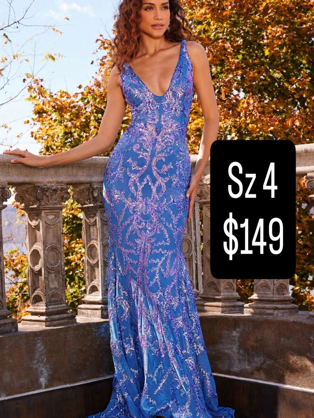 Jovani Purple-Blue Sequin V-Neck Prom Gown